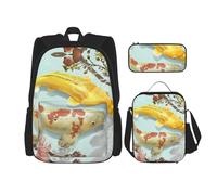 DEXNEL Juego de 3 piezas de mochila para caña de pescar de gran capacidad, bolsa de almuerzo, estuche para lápices, amante de los peces, Talla única