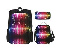 DEXNEL Jumping - Mochila de notas musicales con fiambrera, juego de 3 mochilas escolares a juego para aplicación en el universo, Black, Talla única, Juego de mochila escolar