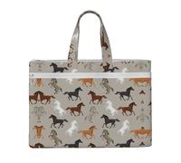 DEXNEL Lindas bolsas de lona con diseño de caballo, bolsa de almacenamiento de documentos plegable A4 para visitas a la biblioteca y trabajo en cafeterías, NEGRO, One Size