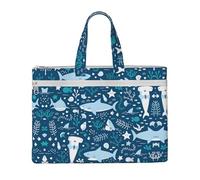 DEXNEL Lindas bolsas de lona con diseño de peces azules, bolsa de almacenamiento de documentos plegable A4 para visitas a la biblioteca y trabajo de cafetería, NEGRO, One Size