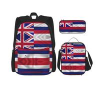 DEXNEL Mochila colorida de gran capacidad, bolsa de almuerzo, estuche combinado, juego de 3 piezas, Bandera de Hawaii Americana, Talla única