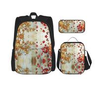 DEXNEL Mochila colorida de gran capacidad, bolsa de almuerzo, estuche combinado, juego de 3 piezas, Hojas doradas, Talla única