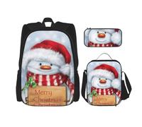 DEXNEL Mochila colorida de gran capacidad, bolsa de almuerzo, estuche combinado, juego de 3 piezas, Muñeco de nieve de Feliz Navidad, Talla única