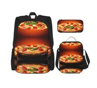 DEXNEL Mochila colorida de gran capacidad, bolsa de almuerzo, estuche combinado, juego de 3 piezas, Pizza grande, Talla única