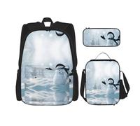 DEXNEL Mochila colorida de gran capacidad para notas musicales, bolsa de almuerzo, estuche combinado, juego de 3 piezas, Muñeco de nieve feliz de Navidad, Talla única