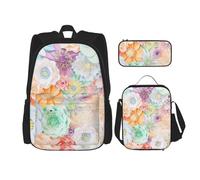 DEXNEL Mochila colorida de gran capacidad para notas musicales, bolsa de almuerzo, estuche combinado, juego de 3 piezas, flores coloridas, Talla única