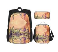 DEXNEL Mochila colorida de gran capacidad para notas musicales, bolsa de almuerzo, estuche combinado, juego de 3 piezas, Póster de cactus al atardecer, Talla única