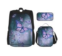 DEXNEL Mochila colorida de gran capacidad para notas musicales, bolsa de almuerzo, estuche combinado, juego de 3 piezas, con diseño de mariposas, multicolor, Talla única