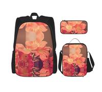 DEXNEL Mochila con diseño de pétalos de flores rojas con fiambrera, juego de 3 mochilas escolares a juego para aplicación en el universo, NEGRO, One Size, Juego de mochila escolar