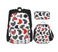 DEXNEL Mochila creativa de pollo de dibujos animados con fiambrera, juego de 3 mochilas escolares a juego para aplicación en el universo, NEGRO, One Size, Juego de mochila escolar