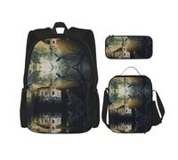 DEXNEL Mochila de árbol muerto de noche de Halloween con fiambrera, juego de 3 mochilas escolares a juego para aplicación en el universo, NEGRO, One Size, Juego de mochila escolar