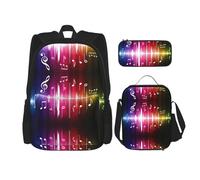 DEXNEL Mochila de gran capacidad con diseño de águila americana, bolsa de almuerzo, estuche para lápices, juego de 3, Nota musical, Talla única