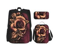 DEXNEL Mochila de gran capacidad con diseño de dibujos animados de Halloween, bolsa de almuerzo, estuche para lápices, juego de 3 piezas, Rosa gótica, Talla única