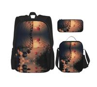 DEXNEL Mochila de gran capacidad con diseño de escena de nieve, bolsa de almuerzo, estuche para lápices, juego de 3 piezas, Rueda y flores, Talla única