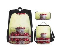 DEXNEL Mochila de gran capacidad con diseño de estrella de mar y conchas marinas, bolsa de almuerzo, estuche combinado, juego de 3 piezas, Cubo lleno de cerezas, Talla única