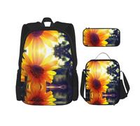 DEXNEL Mochila de gran capacidad con diseño de flores silvestres, bolsa de almuerzo, estuche para lápices, juego de 3 piezas, Girasol Sunshine, Talla única, moderno