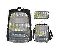 DEXNEL Mochila de gran capacidad con diseño de huevos rojos, bolsa de almuerzo, estuche para lápices, juego de 3 piezas, Jardín con vista a la ventana, Talla única