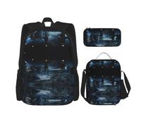 DEXNEL Mochila de gran capacidad con diseño de mariquita, bolsa de almuerzo, estuche combinado, juego de 3 piezas, Graveyard Tombstone, Talla única