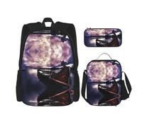 DEXNEL Mochila de gran capacidad con diseño de mariquita, bolsa de almuerzo, estuche combinado, juego de 3 piezas, Vikings Boat, Talla única