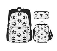DEXNEL Mochila de gran capacidad con diseño de piña de perro, bolsa de almuerzo, estuche combinado, juego de 3 piezas, Patrón de pata de perro, Talla única