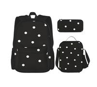 DEXNEL Mochila de gran capacidad con diseño de piña de perro, bolsa de almuerzo, estuche combinado, juego de 3 piezas, Lunares en blanco y negro, Talla única