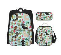 DEXNEL Mochila de gran capacidad con diseño de piña de perro, bolsa de almuerzo, estuche combinado, juego de 3 piezas, Piña para perro, Talla única, moderno