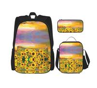 DEXNEL Mochila de gran capacidad Cool Earth Planet Ocean Storm, bolsa de almuerzo, estuche combinado, juego de 3 piezas, Hermosa puesta de sol en el campo de, Talla única