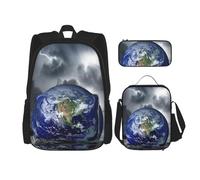 DEXNEL Mochila de gran capacidad Cool Earth Planet Ocean Storm, bolsa de almuerzo, estuche combinado, juego de 3 piezas, Cool Earth Planet Ocean Storm, Talla única