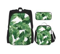 DEXNEL Mochila de gran capacidad para perros, bolsa de almuerzo, estuche combinado, juego de 3 piezas, Bonitas hojas de palma verde, Talla única