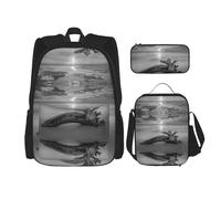 DEXNEL Mochila de madera de playa con fiambrera, juego de 3 mochilas escolares a juego para aplicación en el universo, NEGRO, One Size, Juego de mochila escolar