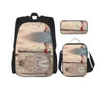 DEXNEL Mochila de playa de verano de gran capacidad, bolsa de almuerzo, estuche combinado, juego de 3 piezas, Faro y gaviota, Talla única