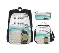 DEXNEL Mochila de tortuga marina con fiambrera, juego de 3 mochilas escolares a juego para aplicación en el universo, NEGRO, One Size, Juego de mochila escolar