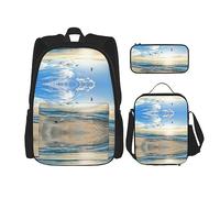 DEXNEL Mochila Ocean Sunset con fiambrera, juego de 3 mochilas escolares a juego para aplicación en el universo, NEGRO, One Size, Juego de mochila escolar
