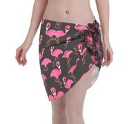 DEXNEL Precioso pareo de playa con estampado de flamencos rosados para mujer, semitransparente, falda corta, traje de baño ligero, Negro, talla única