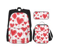 DEXNEL Romántica mochila de corazón rojo con fiambrera, juego de 3 mochilas escolares a juego para aplicación en el universo, NEGRO, One Size, Juego de mochila escolar