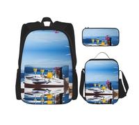 DEXNEL Scenery of A Table Above Sea - Mochila con fiambrera, juego de 3 mochilas escolares a juego para aplicación en el universo, NEGRO, One Size, Juego de mochila escolar