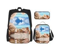 DEXNEL Seashells by The Seashore - Mochila con fiambrera, juego de 3 mochilas escolares a juego para aplicación universal, NEGRO, One Size, Juego de mochila escolar