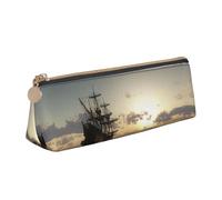 DEXNEL Ship in The Lake Sunset - Estuche de piel para lápices, organizador de papelería, bonito estuche portátil para maquillaje, blanco, One Size, Neceser de maquillaje