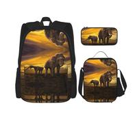 DEXNEL Sunset - Mochila de elefante para padres e hijos con fiambrera, juego de 3 mochilas escolares a juego para aplicación en el universo, NEGRO, One Size, Juego de mochila escolar