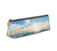 DEXNEL The Beach with Sea Birds - Estuche de piel para lápices, organizador de papelería, bonito estuche portátil para maquillaje, White, Talla única, Neceser de maquillaje