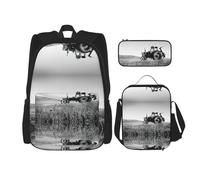 DEXNEL Tractor Agriculture Tranquil Mochila con fiambrera, juego de 3 mochilas escolares a juego para aplicación universal, NEGRO, One Size, Juego de mochila escolar