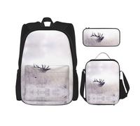 DEXNEL Wild Deer - Mochila con fiambrera, juego de 3 mochilas escolares a juego para aplicación en el universo, NEGRO, One Size, Juego de mochila escolar