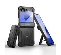 Dexno Funda para Samsung Galaxy Z Flip 6 con Stent & Protección de Bisagras & Pantalla Delantera Película Protectora, Parachoques Robusta de Doble Capa Carcasa para Galaxy Z Flip 6 - Negro