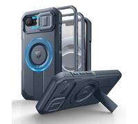 Dexnor Compatible con Magnética Funda iPhone 17e & iPhone 16e con Tapa Deslizante de Cámara & Soporte Ajustable & Película Protectora de Pantalla Incorporada, Carcasa Fuerte Parachoques - Azul Marino