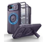 Dexnor Compatible con Magnética Funda iPhone 17e & iPhone 16e con Tapa Deslizante de Cámara & Soporte Ajustable & Película Protectora de Pantalla Incorporada, Carcasa Fuerte Parachoques - Púrpura