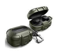 Dexnor Funda compatible con Bose QuietComfort Earbuds 2024, clip de bloqueo seguro, carcasa resistente a los golpes con mosquetón y llavero, verde militar
