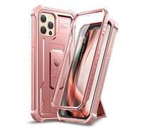 Dexnor Funda Compatible con iPhone 12/12 Pro de Cuerpo Completo Resistente a Prueba de Golpes Militar Probada contra Caídas Protector de Pantalla Integrado y Soporte para - Oro Rosa