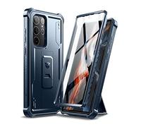 Dexnor Funda Compatible con Samsung Galaxy S22 Ultra 5G con Protector de Pantalla Integrado de Grado Militar 360 de Cuerpo Completo a Prueba de Golpes con Soporte, Color Azul Marino