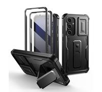 Dexnor Funda Compatible con Samsung Galaxy S24 FE, con Tapa Protectora Deslizante de Cámara & Protector de Pantalla & Stent, Reforzada Antisísmica Cubierta Protectora Carcasa Case - Negro