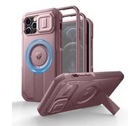 Dexnor Funda Magnética Compatible con iPhone 12/12 Pro con Tapa Deslizante de Cámara & Soporte Ajustable & Película Protectora de Pantalla Incorporada, Carcasa Fuerte Parachoques - Polvo Peonía